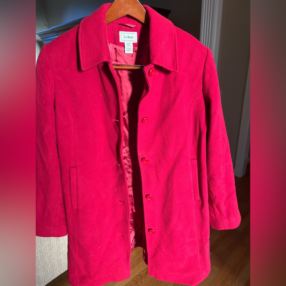 Womens L.L. Bean Knee Length Wool Blend Career Coat Petite Size 18